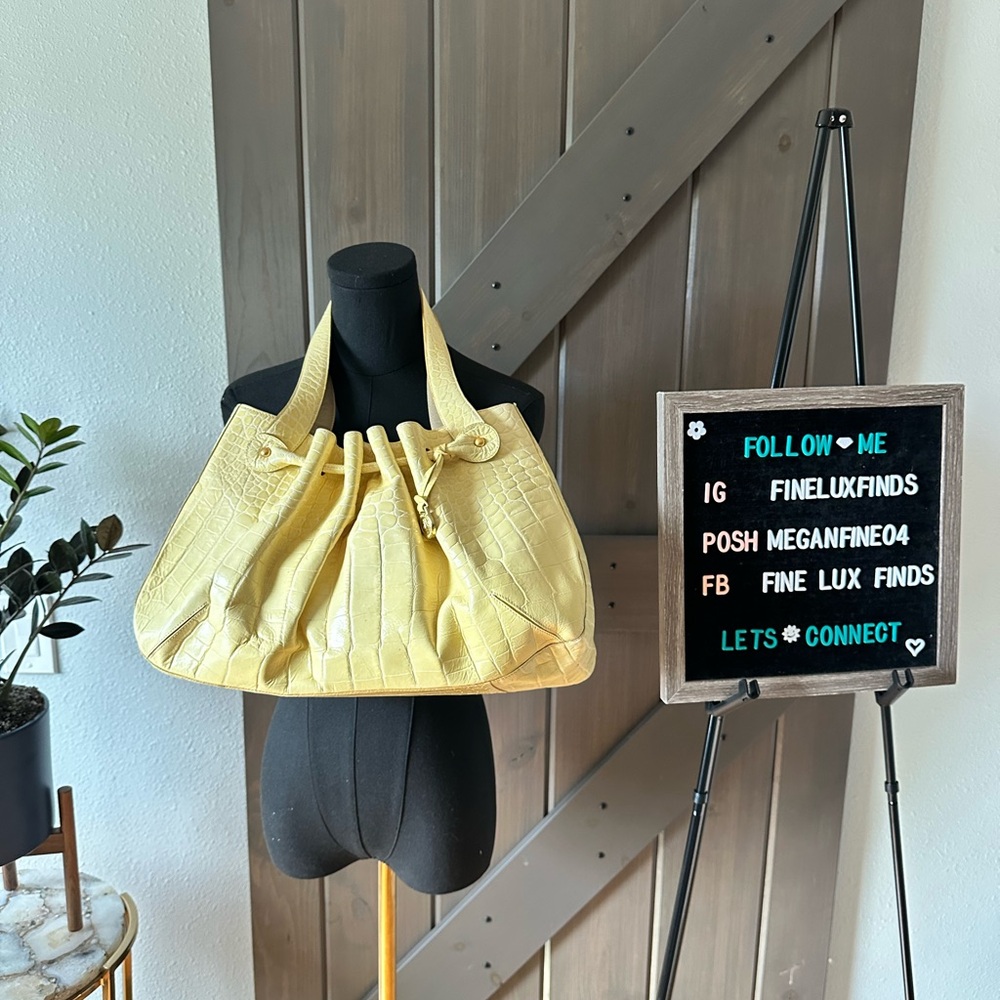 Brahmin Yellow Melbourne Croc Embossed Hobo Bag
